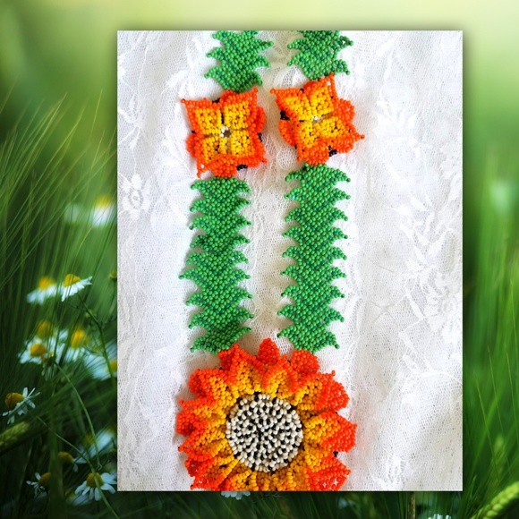 ✿Orange&Green Handmade 3DFlower Necklace Sunflower - Picture 6 of 6